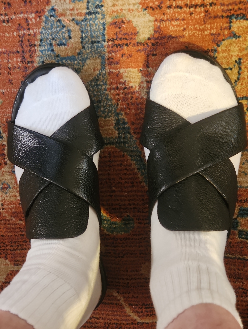 French Connection Black Cross-Strap Slide Sandals
